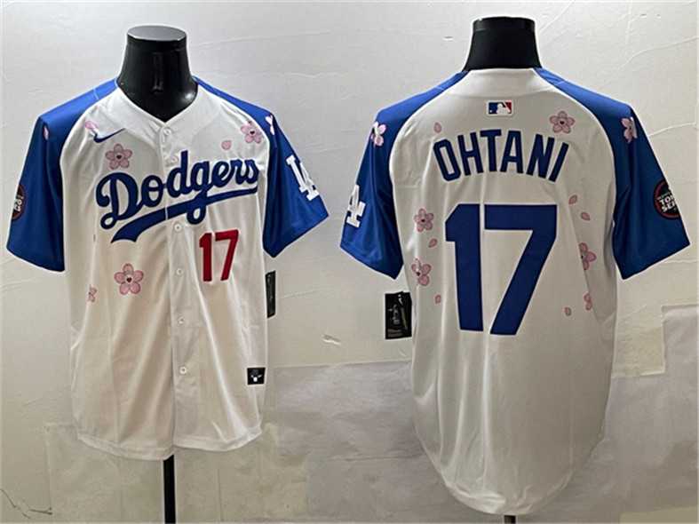 Mens Los Angeles Dodgers #17 Shohei Ohtani White Royal 2025 Tokyo Series Limited Stitched Jersey